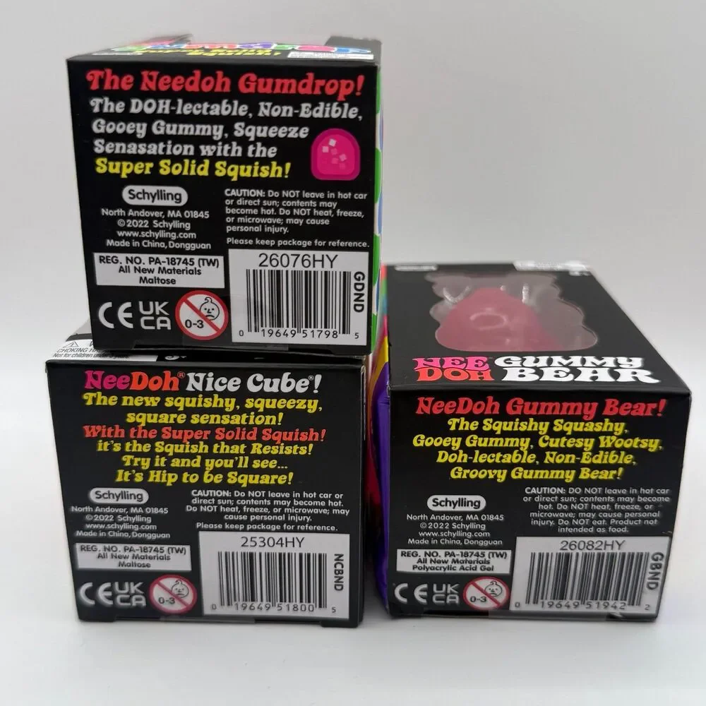 [3 PC] Schylling - NeeDoh Pink Bundle: Gumdrop, Gummy Bear, Nice Cube